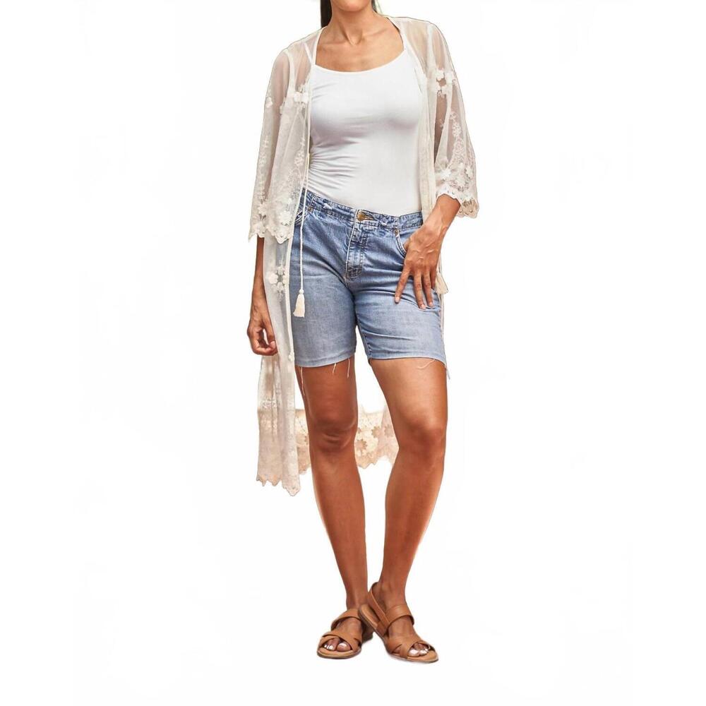 NEW PAPARAZZI embroidered mesh duster with tie front in natural - Picture 6 of 8